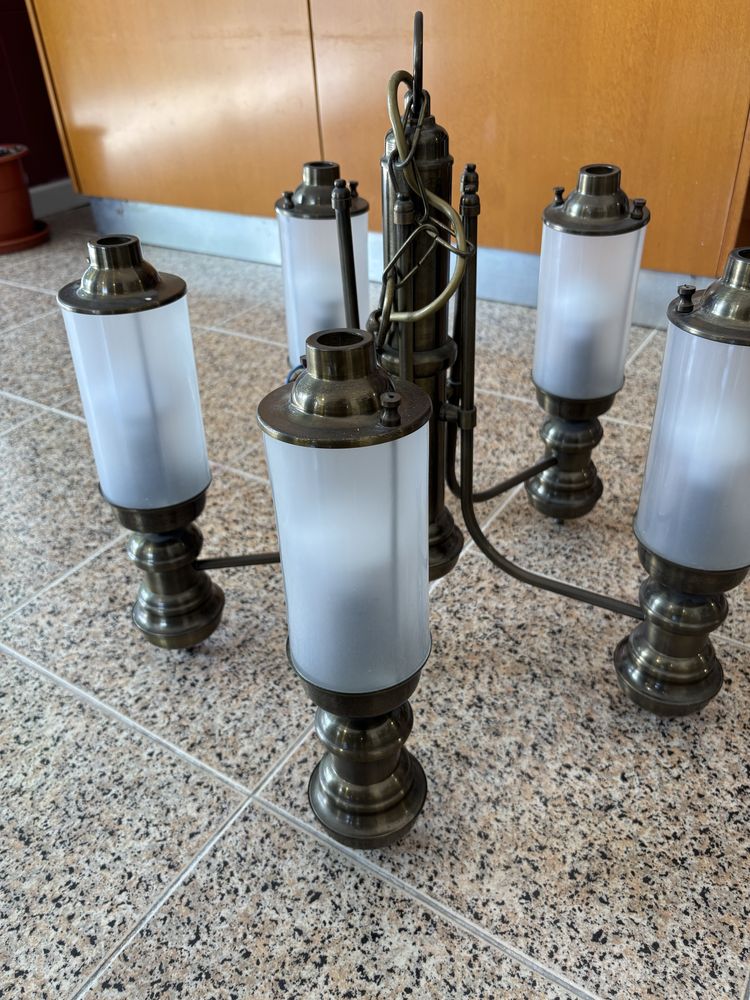 Candeeiro de Tecto Vintage em Latão com 6 Braços