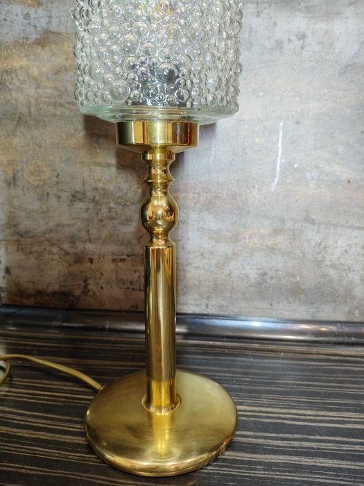 Lampa stołowa, 42 cm, klosz asteroid, mosiądz, vintage