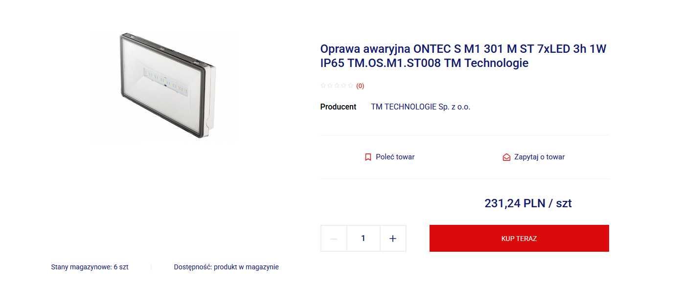 Oprawa awaryjna ONTEC S M1 301 M ST 7xLED 3h 1W IP65 TM Technologie