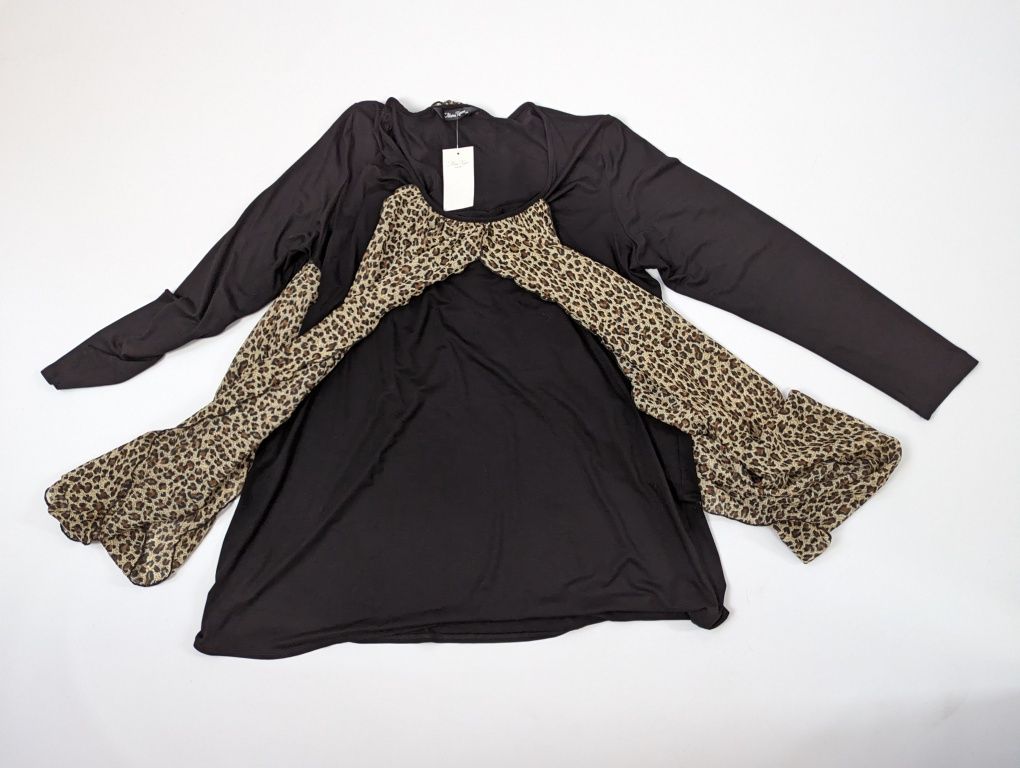 Nowa czarna bluzka tunika z panterkowa luźna wstawka Marina Kanewa 48
