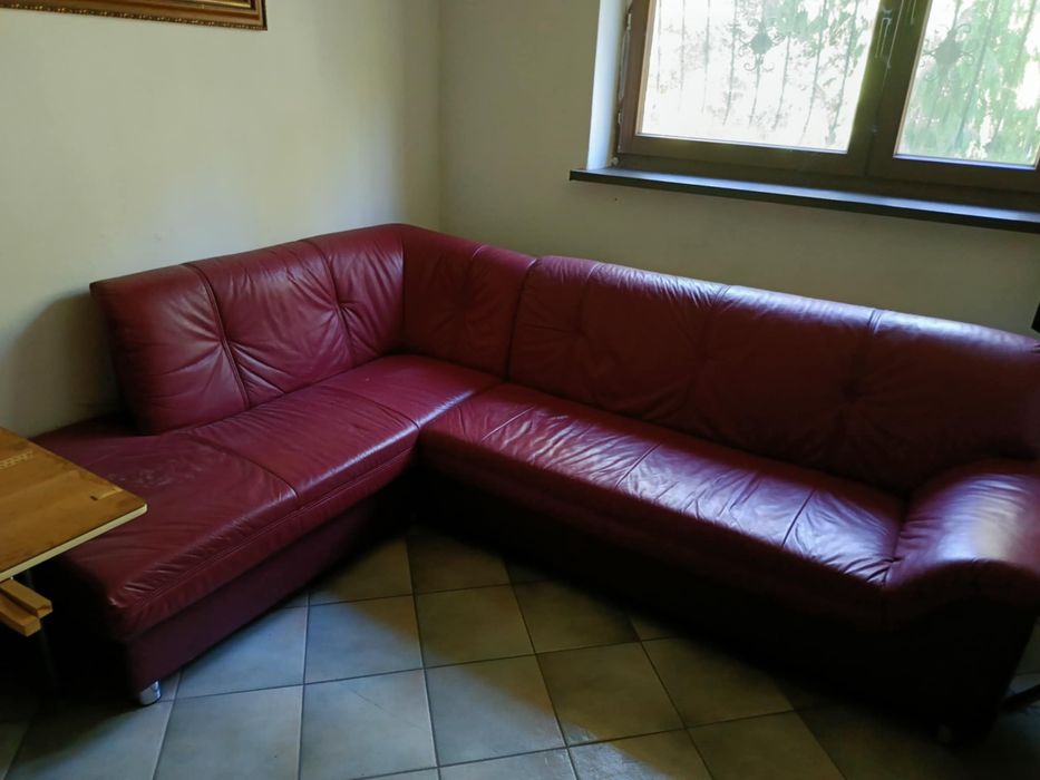 Skórzana kanapa bordowa