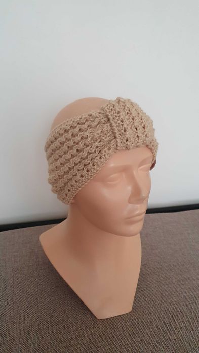 Beżowa damska opaska na głowę - Handmade, Rękodzieło