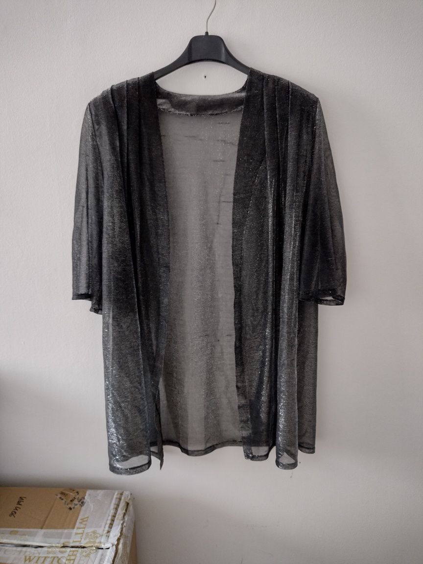 Czarna narzutka kimono bolerko srebrna błyszcząca nitka vintage m 38 o