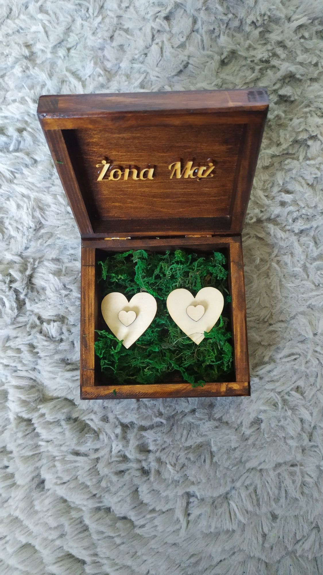 Pudełko na obrączki ślubne, drewniane pudełeczko w stylu rustykalnym