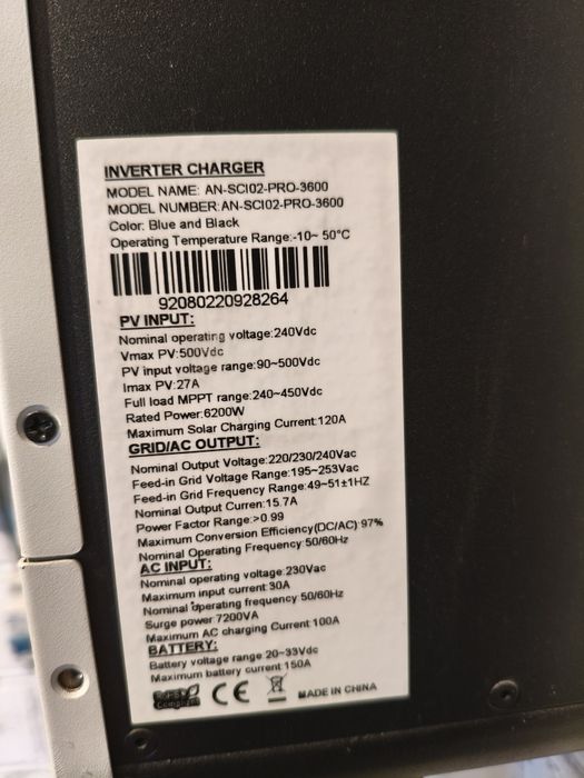 Гібридный інвертор Anern 3.6 kWt, 24В