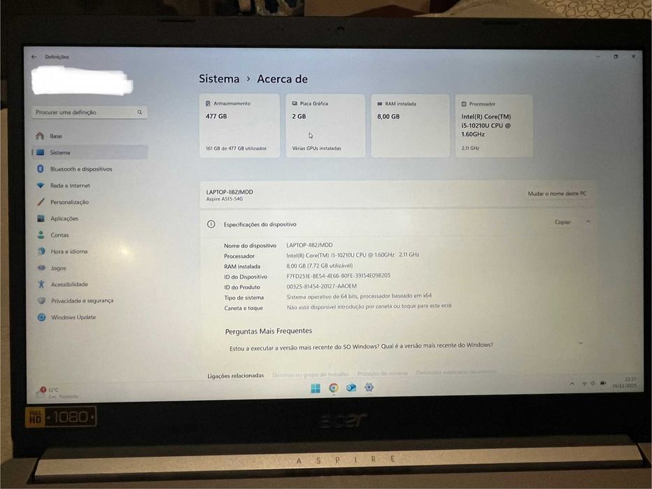 Acer Aspire 5 – i5 10ª Geração - SSD 512GB - Impecável