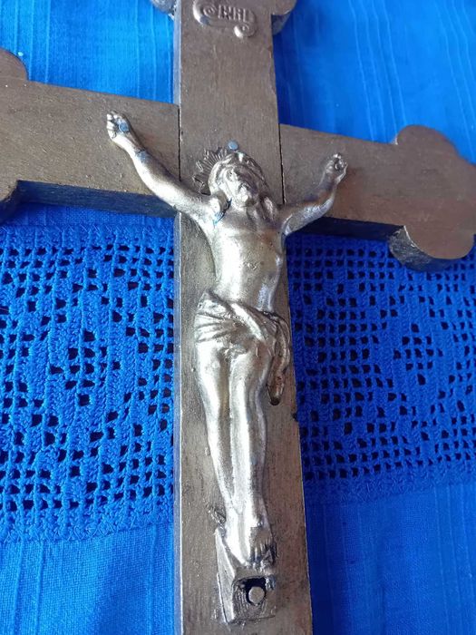 Przedwojenny drewniany krzyż krucyfiks duży pięknie wykonany !