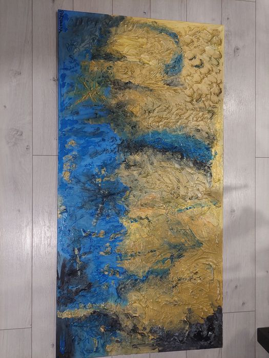 Obraz abstrakcja złoto niebieski