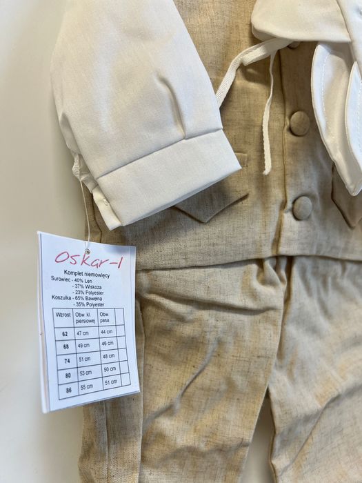 Komplet Chrzest dla Chłopca / Len / Beżowy - rozmiar 68