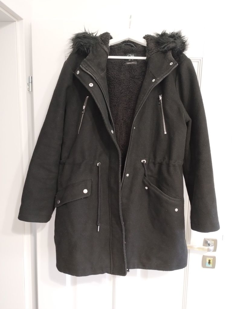 Płaszcz zimowy, damski, czarny, rozmiar 48