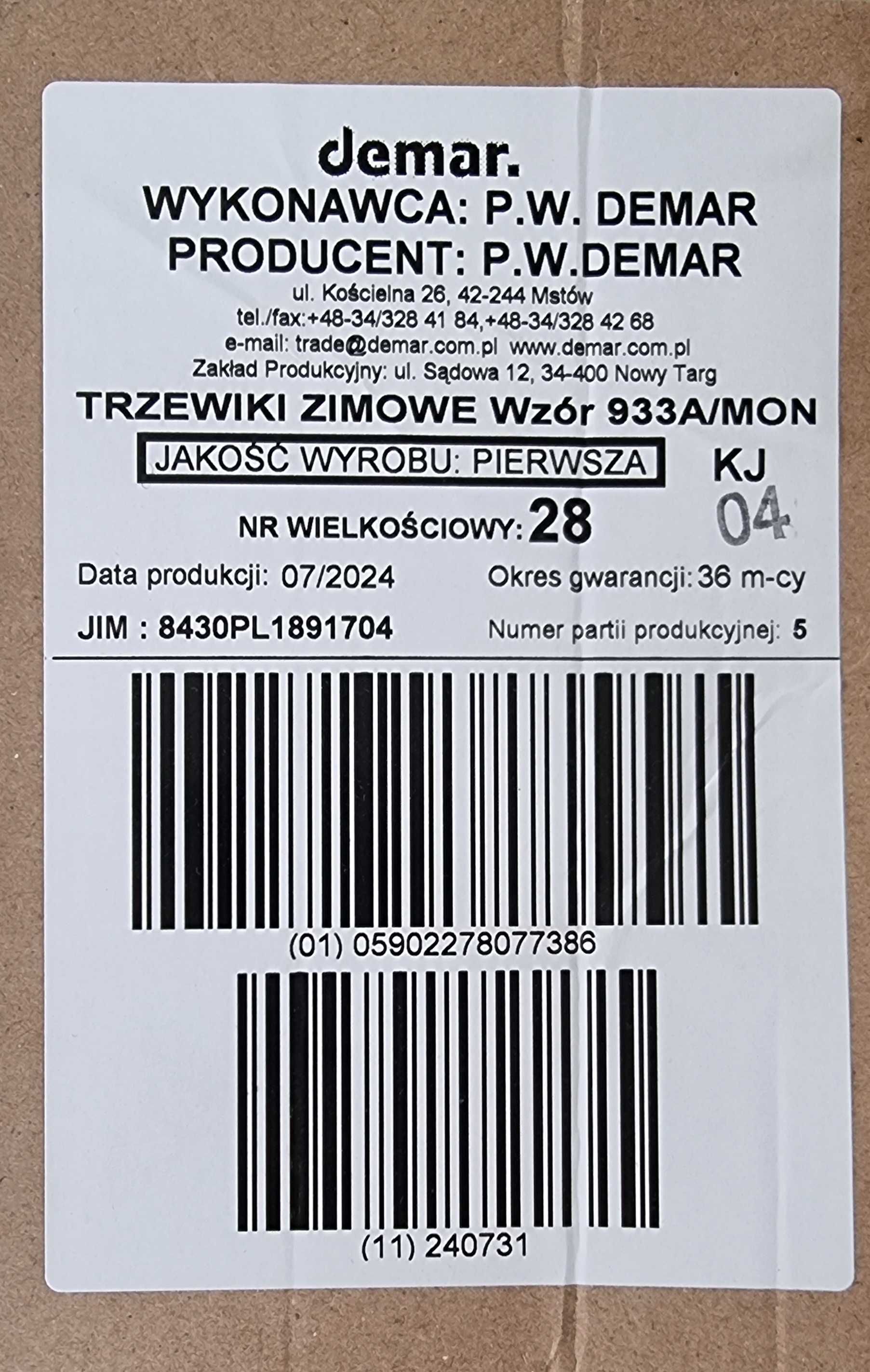 Trzewiki zimowe wzór 933A/MON rozmiar 28 nowe demar