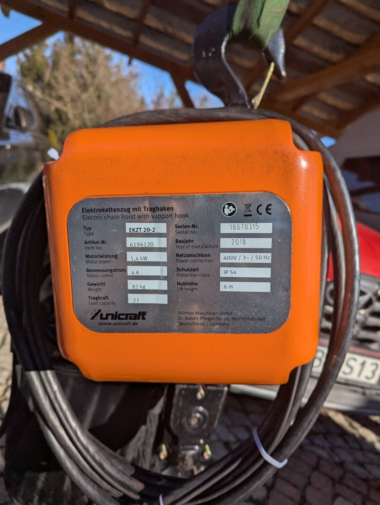 Wyciągarka elektryczna hakowa Unicraft EKZT 20-2 2t dźwig 2000kg