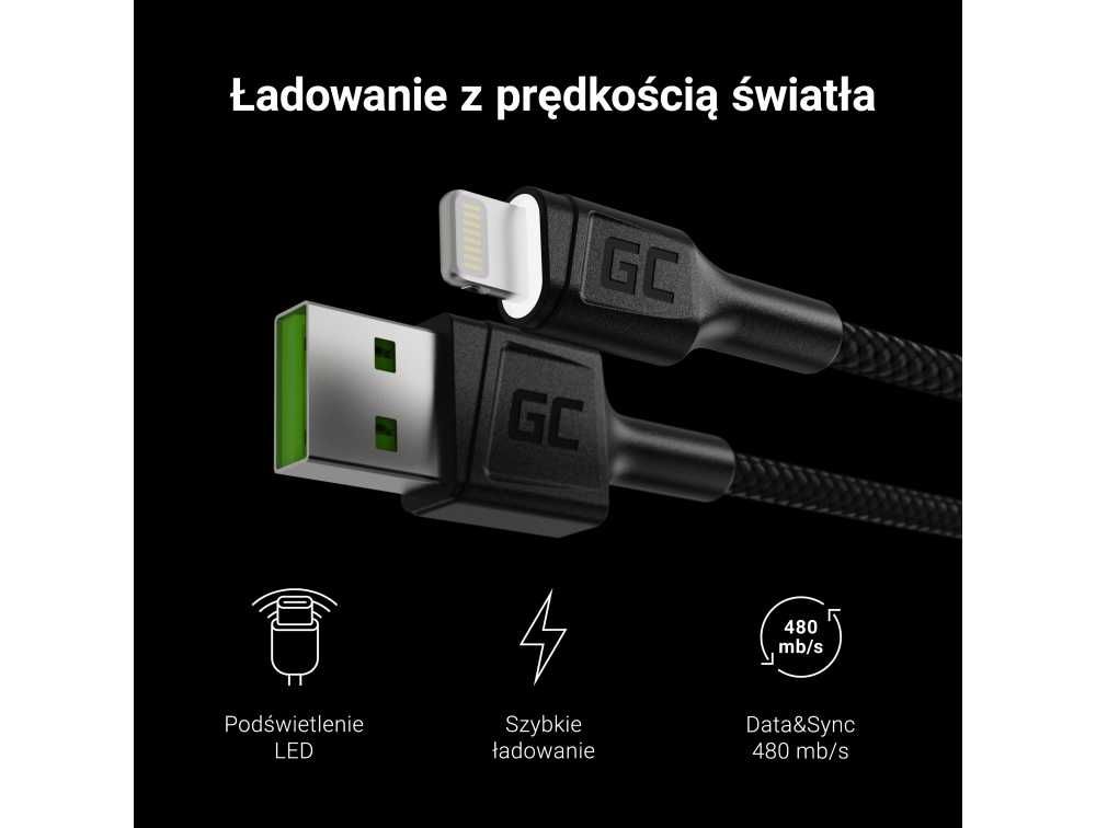 Кабелі USB C / Lightning (iPhone) 1,2м LED, швидка зарядка QC 3.0 AFC