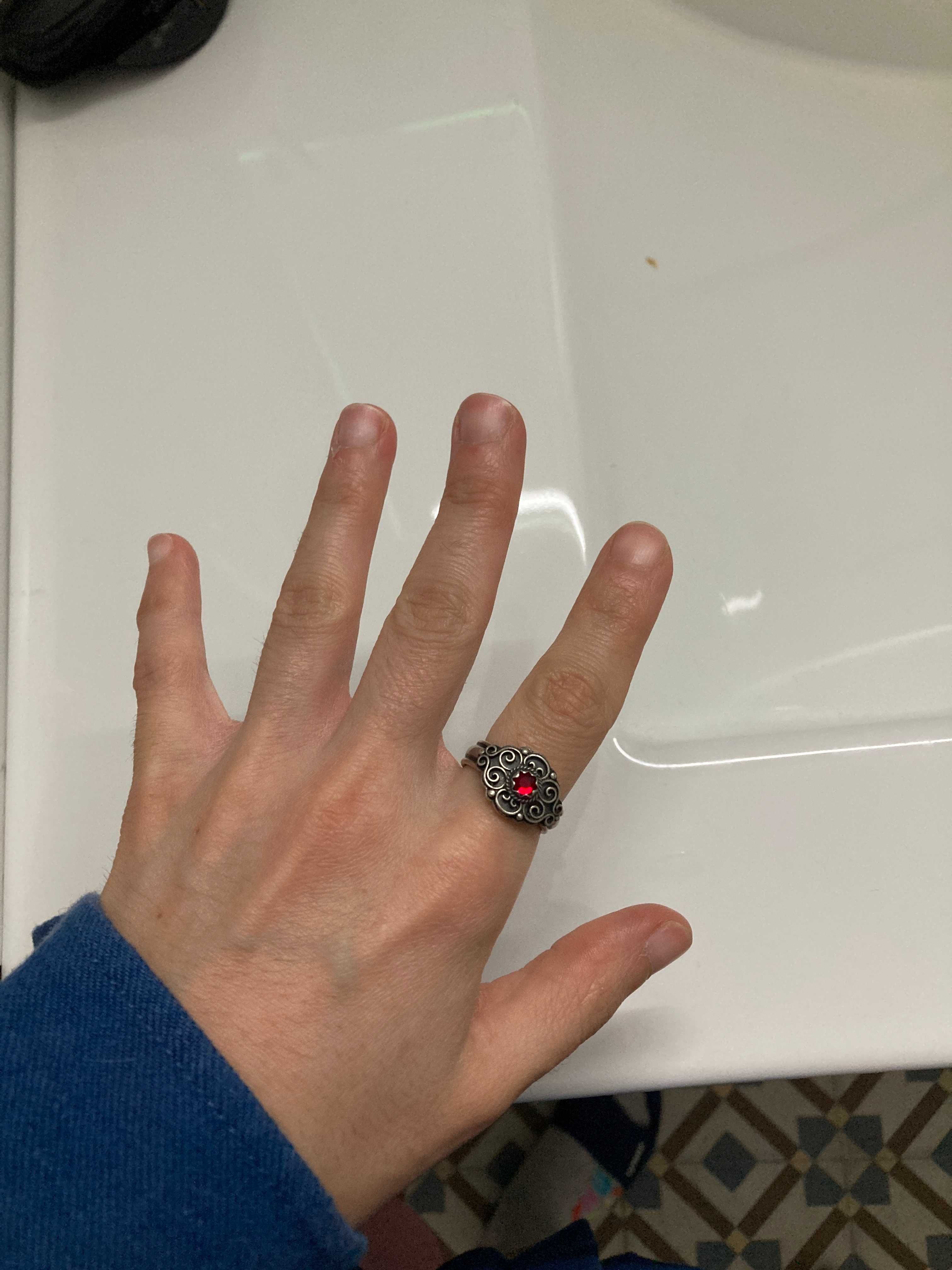 Anel Prata Bunad Silver Redstone Ring Norwegian Sylvsmidja