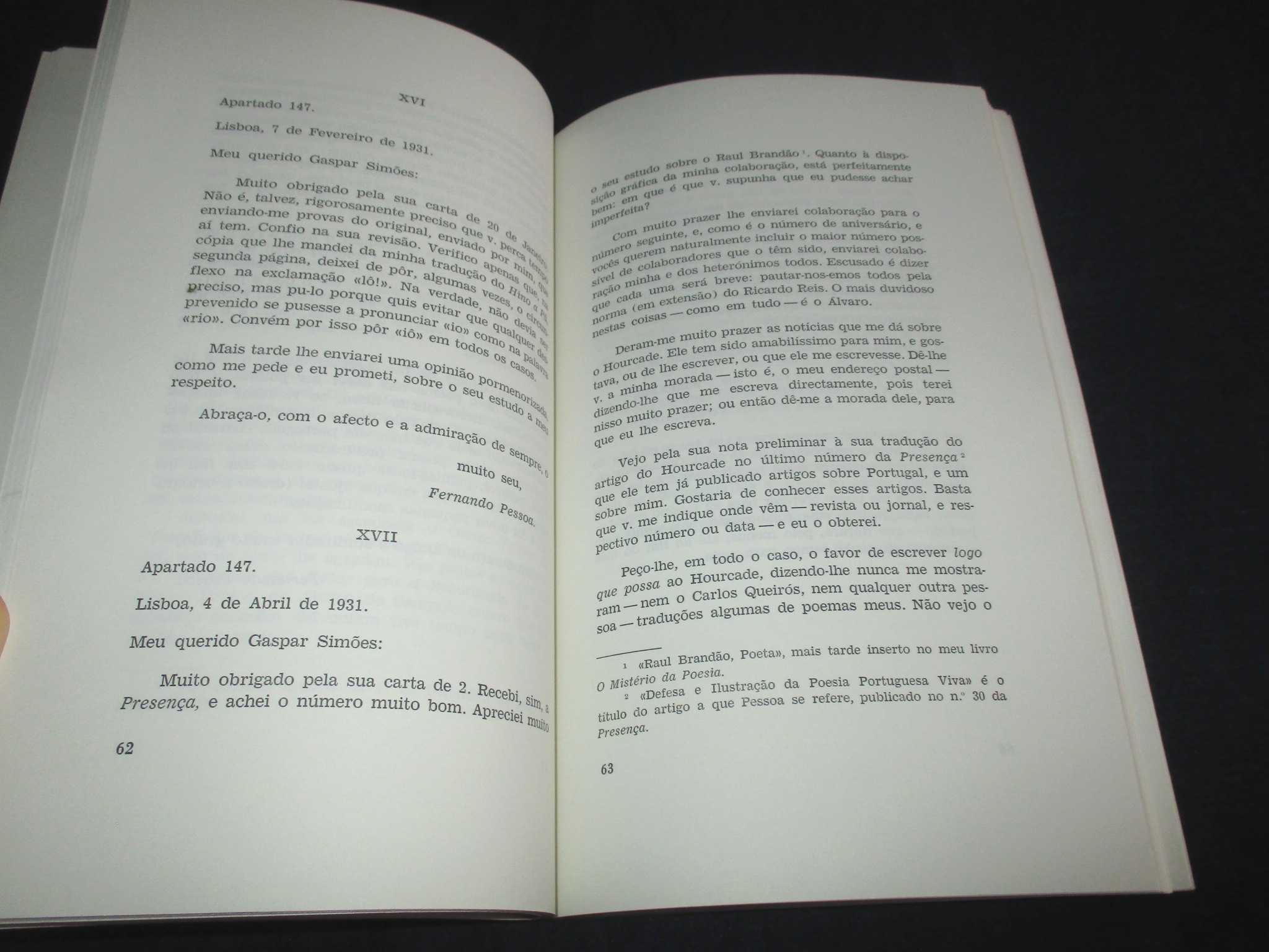 Livro Cartas de Fernando Pessoa a João Gaspar Simões INCM