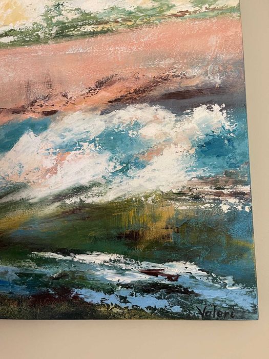 Tela pintada  à mão . praia