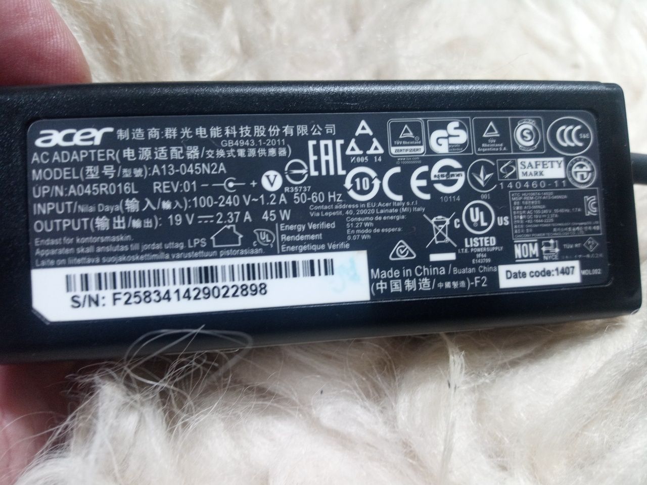 Acer 45W 19V 3.0x1.0 (1.1) оригінал Блок живлення питания зарядне