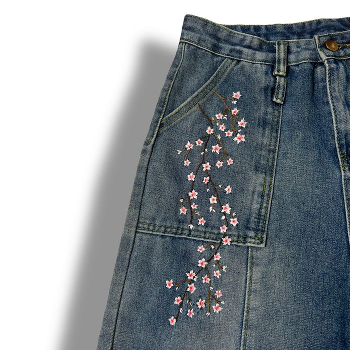 Джинси штани сакура вишивка Sakura квіти кастом y2k sk8