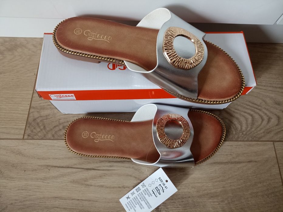 Eleganckie klapki damskie ozdobne nowe