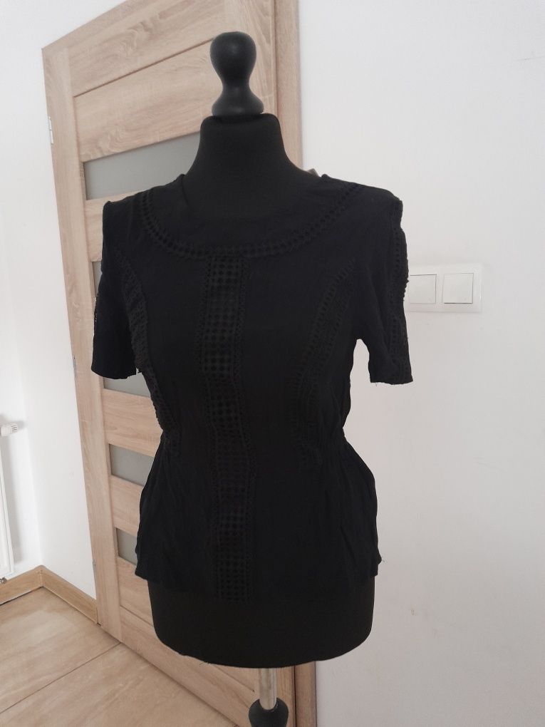 Elegancka Czarna bluzka odważna S XS 34 36 baskinka