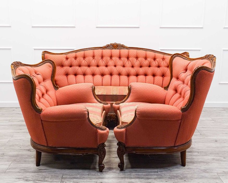 Francuski KOMPLET mebli do SALONU zestaw SOFA + 2 fotele BUK lata 70