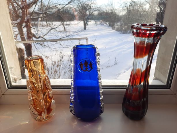 Советские вазы толстое  цветное стекло