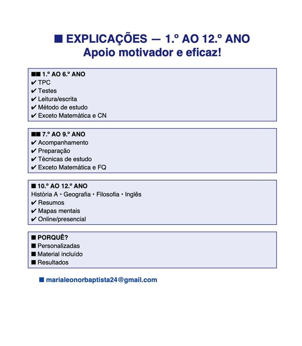 Explicações 1ºano ao 12º ano