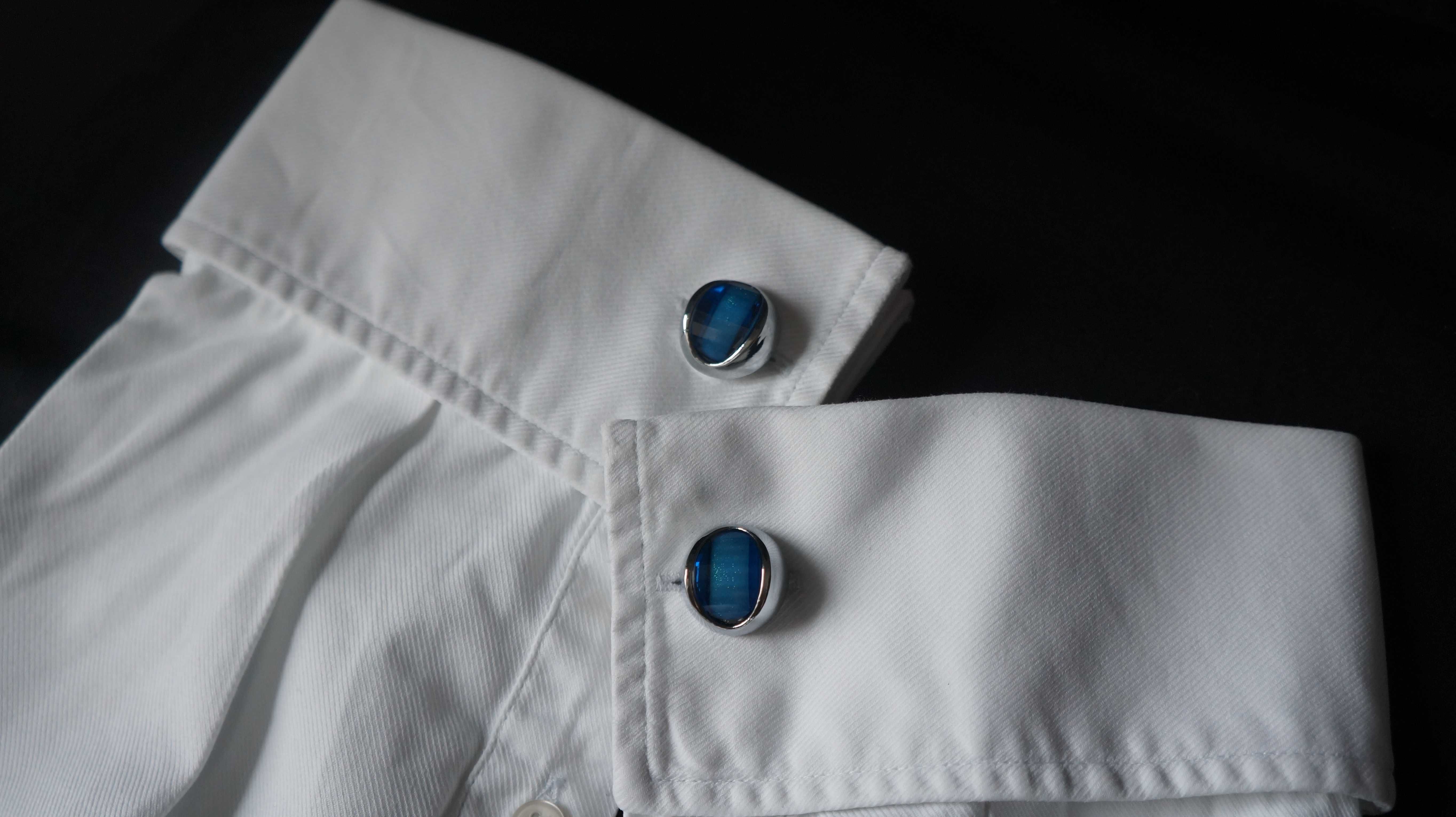 Spinki do mankietów koszuli Kol. Srebrny z niebieskim Okrągły