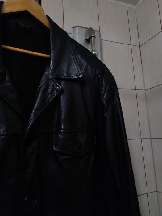 płaszcz kurtka XL płaszczyk skórzany  kurtka skórzana czarna ciemna vi
