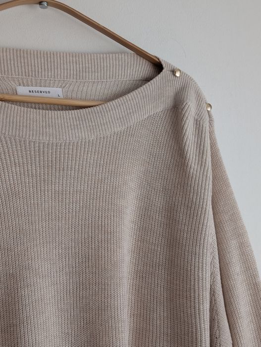 Beżowy sweter L/40 Reserved ozdobne guziki wiskoza