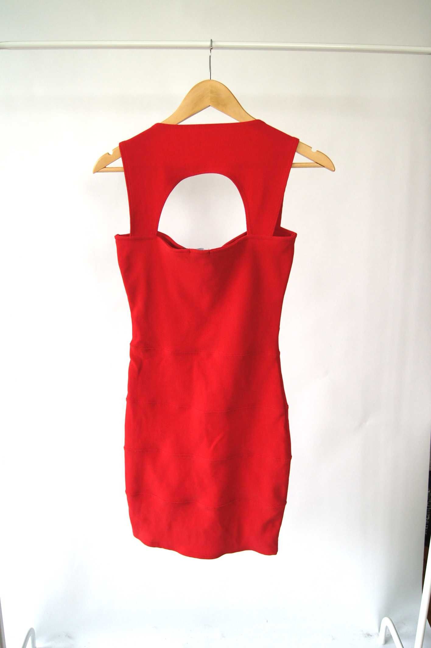 czerwona mini krótka bandażowa imprezowa koktajlowa sukienka dekolt 36