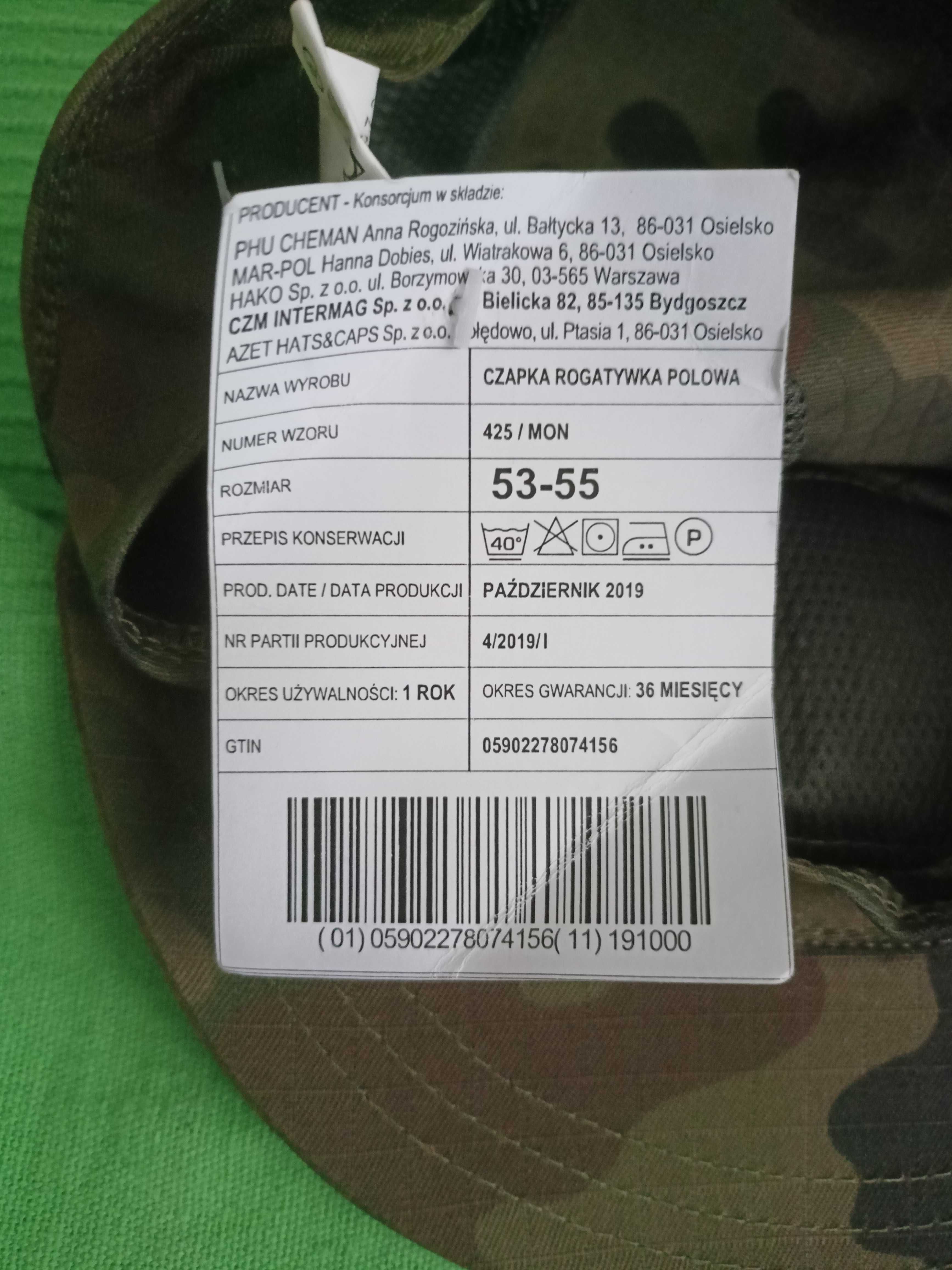 Rogatywka polowa WOT wzór 425/MON rozmiar 53-55