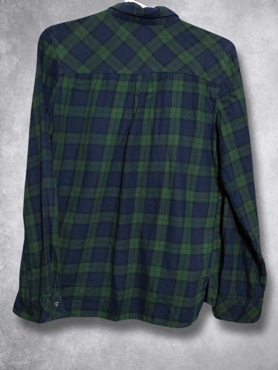 Koszula zielono-fioletowa z naszywkami Cropp w kratkę kratę