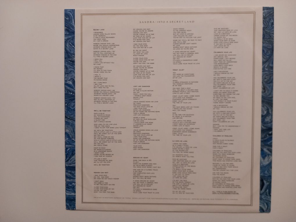 SANDRA  - INTO A SECRET LAND  - Album 12" - Winyl Euro Disco