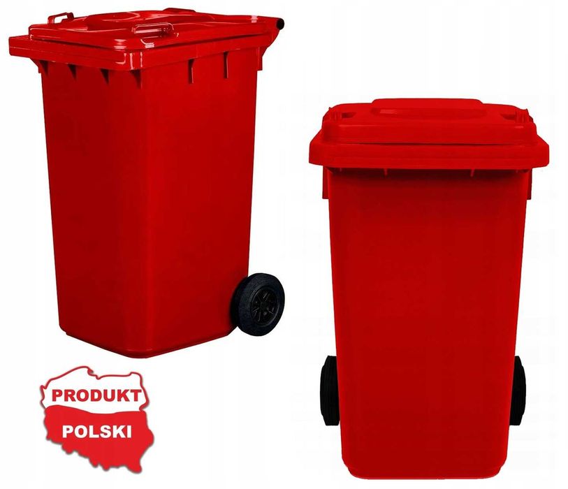 Pojemnik na odpady 240L czerwony z kółkami i pokrywą – na metale