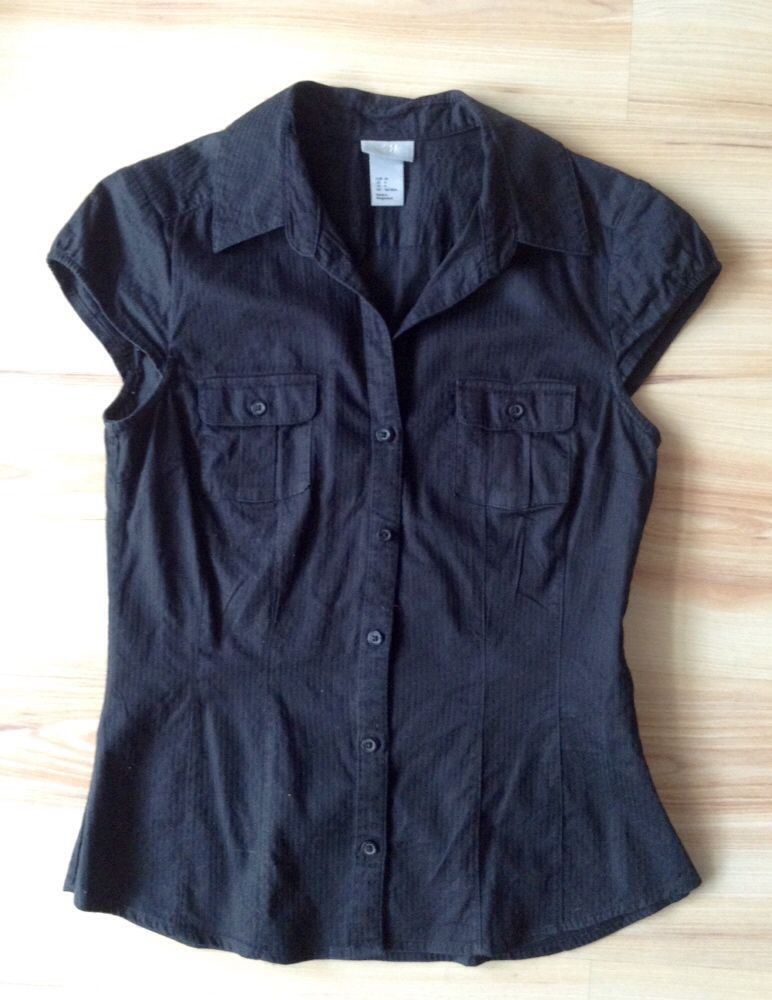 Czarna koszula bluzka koszulowa damska krótki rękaw H&M r. 34 XS