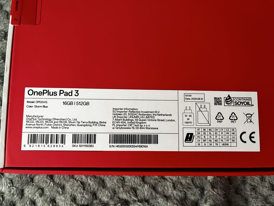 Tablet OnePlus Pad 3 16GB/512GB Niebieski