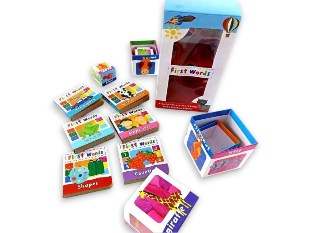 First Words a Collection of 6 Board Books 6 Stacking Blocks