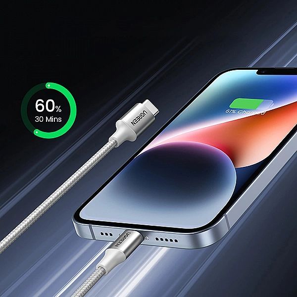 Kabel Ugreen Us304, 70523 Usb-c / Lightning MFi 1m - srebrny