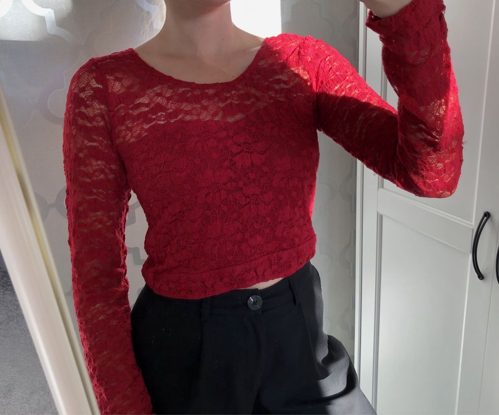 czerwona elegancka bluzka crop top S M 36 38