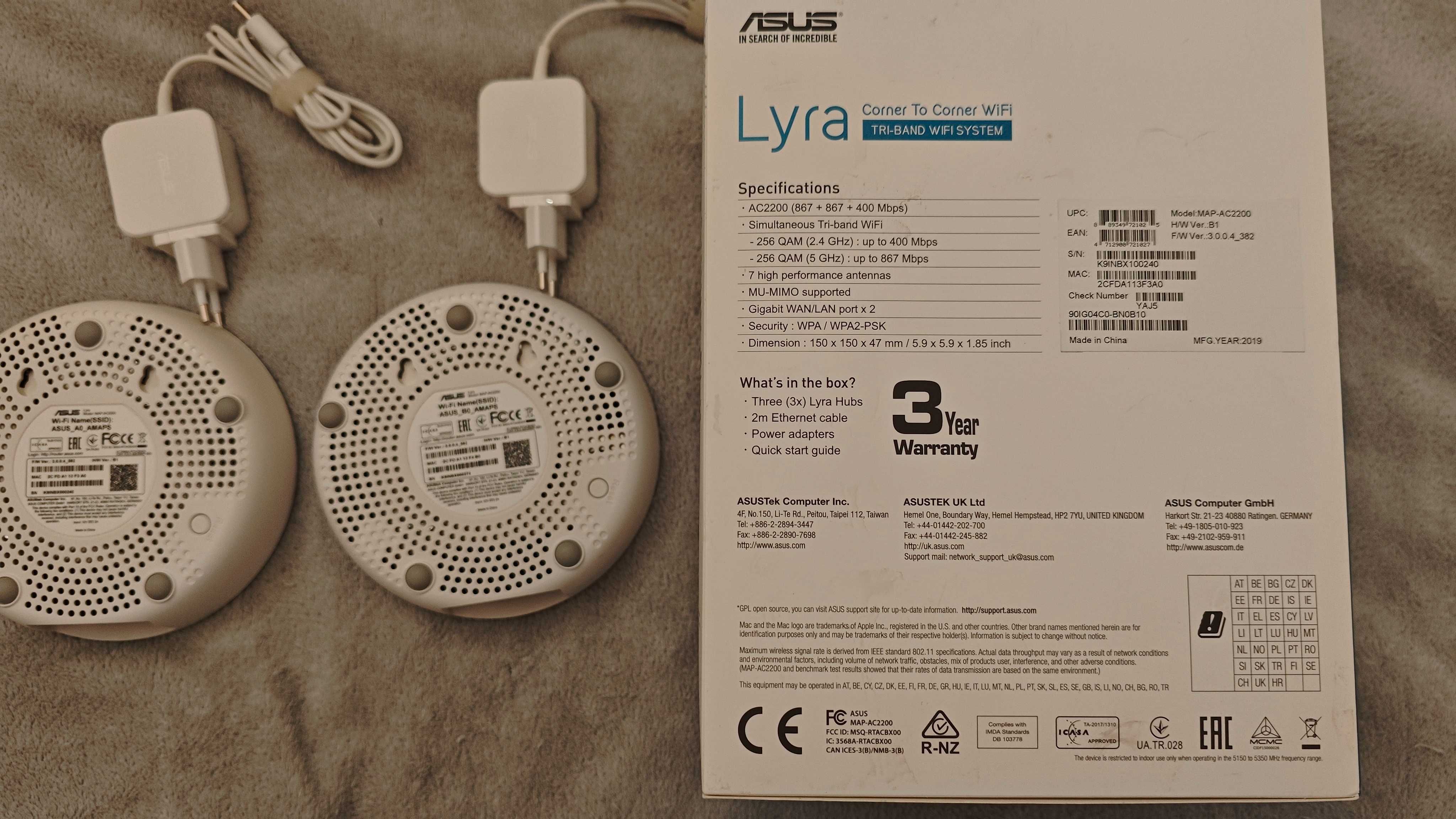 ASUS Lyra Mesh WiFi MAP-AC2200 3 szt. - stan idealny