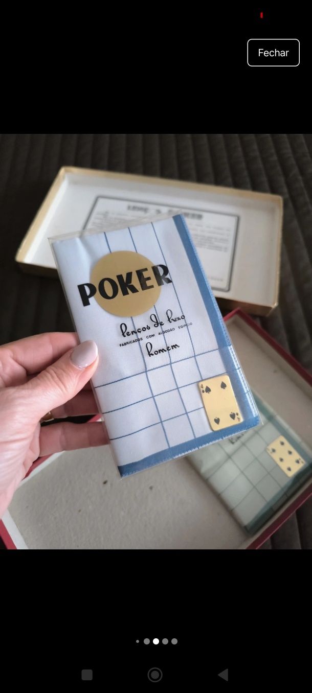 2 lenços de bolso poker com caixa original antigo vintage