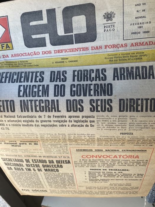Cerca de 160 jornais ELO - ADFA associação de deficientes das forças