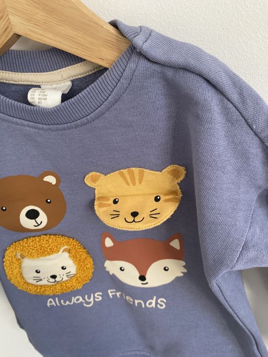 Bluza h&m 80 niebieska lew lis miś tygrys