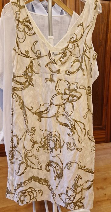 Wizytowa  szykowna SUKIENKA Deni Cler 44 bawelna ecru kremowa jak nowa