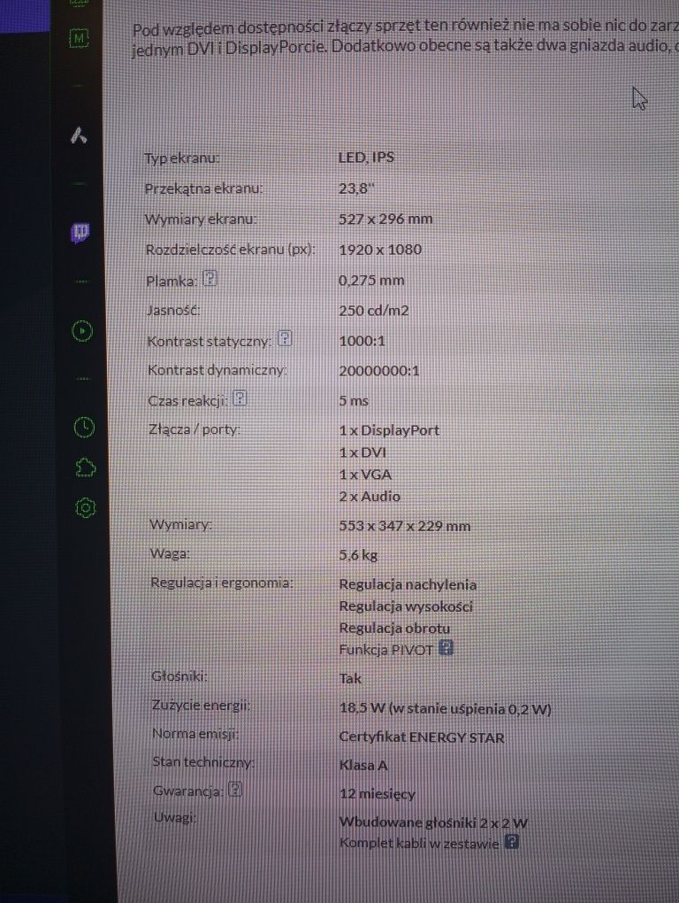 2x monitory Fujitsu B24-8 TE pro z głośnikami