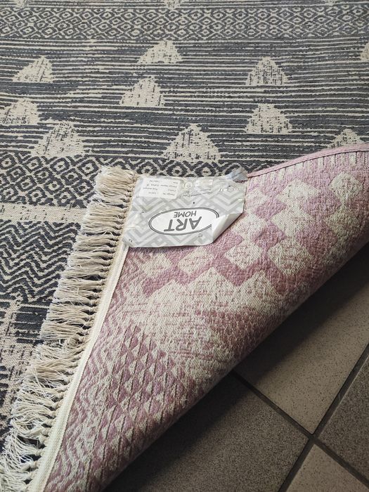 Dywan dwustronny 140x190 kilim szary różowy