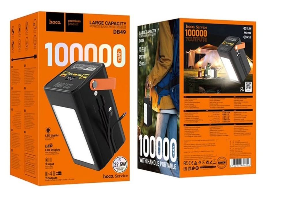 Павербанк hoco 100 000mAh(22.5w)+ потужний ліхтар