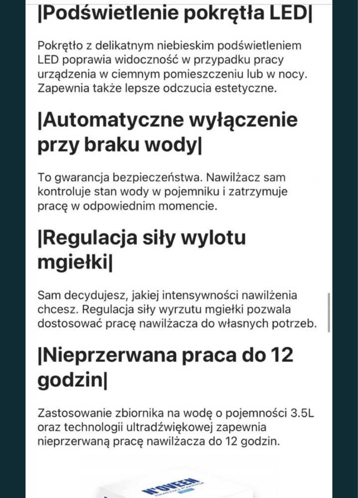 Nawilżacz powietrza ultradźwiękowy n’oveen arometerapia