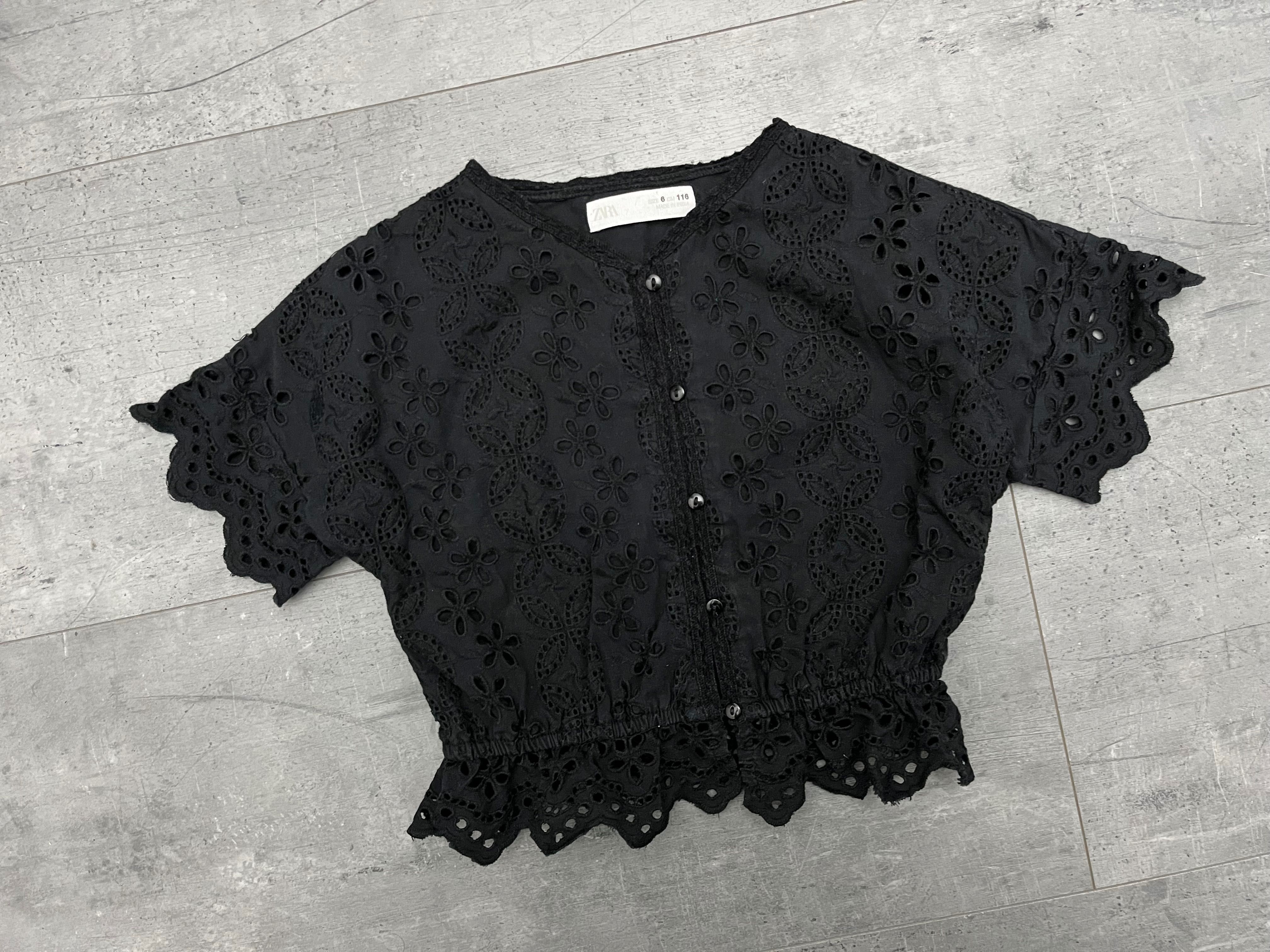 Bluzka Zara haftowana ażurowa czarna 116 cm 6 lat